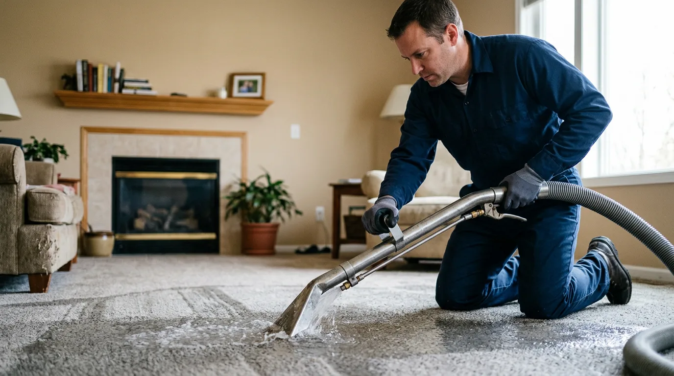 Water damage restoration technician working near Strafford, MO